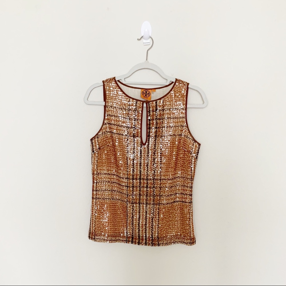 Tory Burch Gold Sequin Sleeveless Blouse